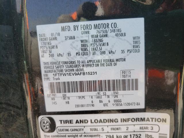 Photo 10 from auction – 2010 FORD F150 SUPER with VIN 1FTFW1EV9AFB15231