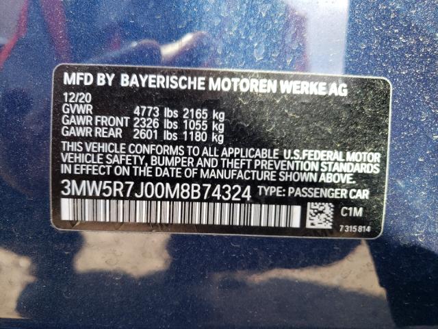 Photo 10 from auction – 2021 BMW 330XI with VIN 3MW5R7J00M8B74324