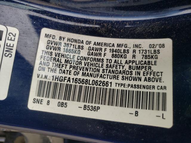 Photo 10 from auction – 2008 HONDA CIVIC with VIN 1HGFA16568L062661