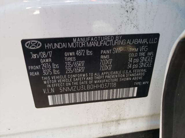 Photo 10 from auction – 2017 HYUNDAI SANTA FE S with VIN 5NMZU3LB0HH037118