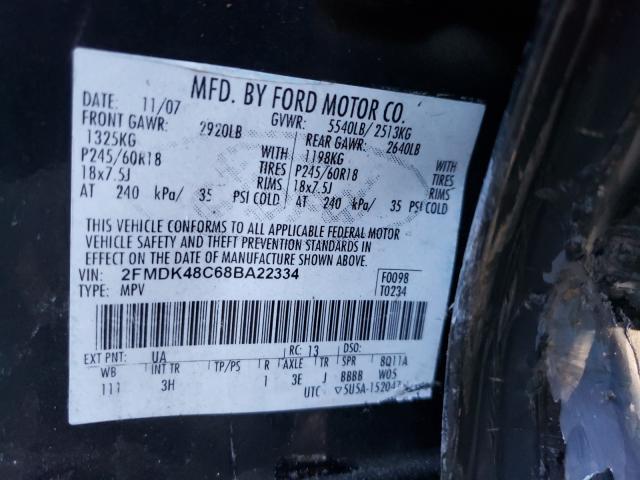 Photo 10 from auction – 2008 FORD EDGE SEL with VIN 2FMDK48C68BA22334