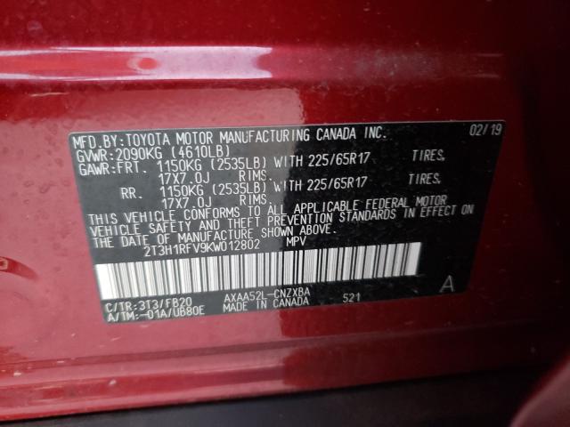 Photo 10 from auction – 2019 TOYOTA RAV4 LE with VIN 2T3H1RFV9KW012802