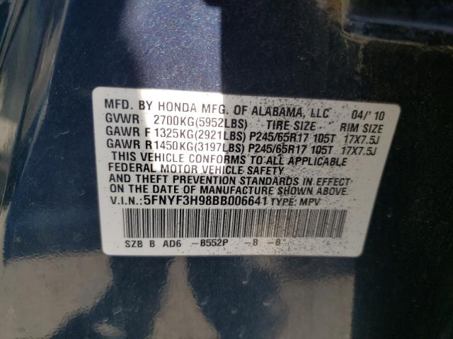 Photo 10 from auction – 2011 HONDA PILOT TOUR with VIN 5FNYF3H98BB006641