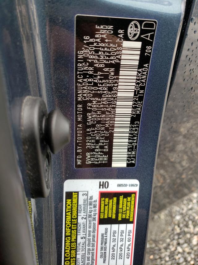 Photo 10 from auction – 2016 TOYOTA COROLLA L with VIN 2T1BURHEXGC699431