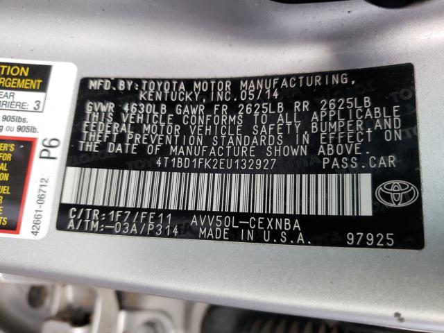 Photo 10 from auction – 2014 TOYOTA CAMRY HYBR with VIN 4T1BD1FK2EU132927