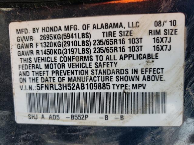 Photo 10 from auction – 2010 HONDA ODYSSEY EX with VIN 5FNRL3H52AB109885