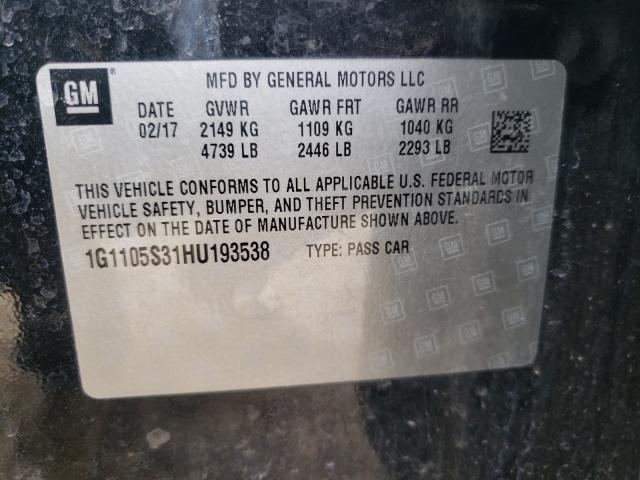 Photo 10 from auction – 2017 CHEVROLET IMPALA LT with VIN 1G1105S31HU193538