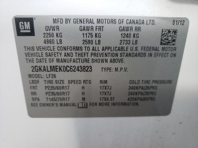 Photo 10 from auction – 2012 GMC TERRAIN SL with VIN 2GKALMEK0C6243823