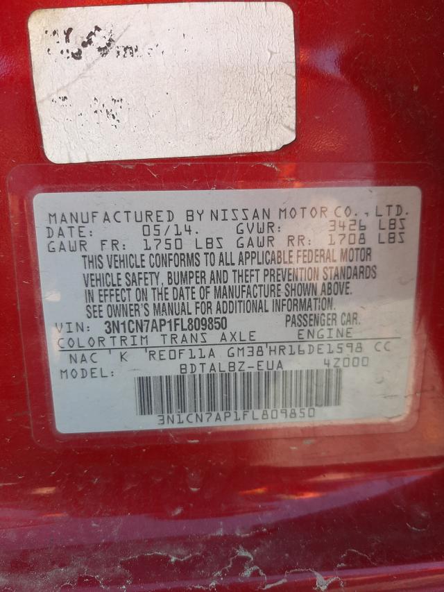 Photo 10 from auction – 2015 NISSAN VERSA S with VIN 3N1CN7AP1FL809850