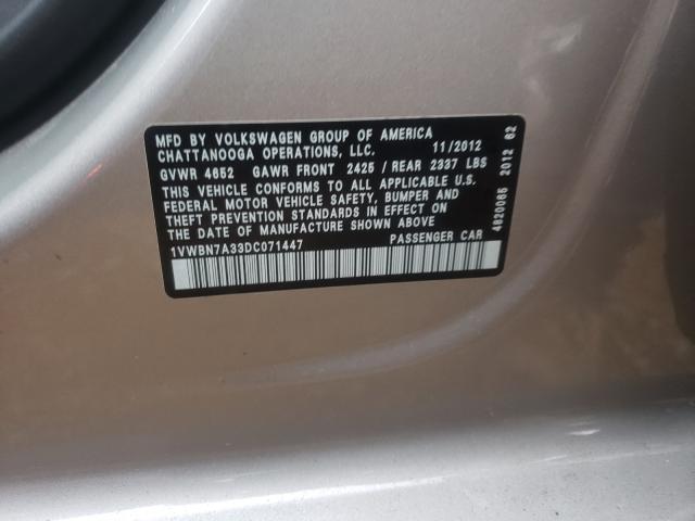 Photo 10 from auction – 2013 VOLKSWAGEN PASSAT SE with VIN 1VWBN7A33DC071447