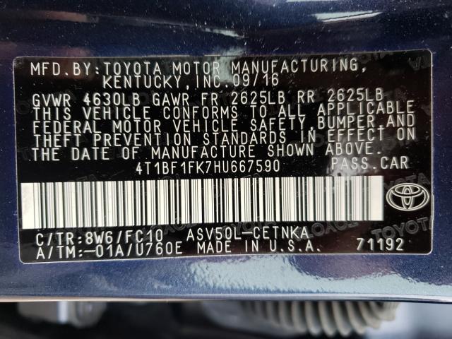 Photo 10 from auction – 2017 TOYOTA CAMRY LE with VIN 4T1BF1FKXHU667590