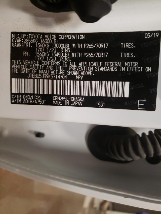 Photo 10 from auction – 2019 TOYOTA 4RUNNER SR with VIN JTEBU5JR9K5714704