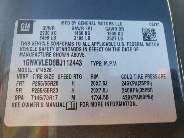 Photo 10 from auction – 2011 CHEVROLET TRAVERSE L with VIN 1GNKVLED6BJ112443