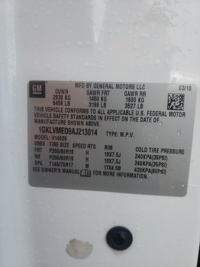 GMC ACADIA SLT 2010 with VIN 1GKLVMED9AJ213014 - Photo from auction
