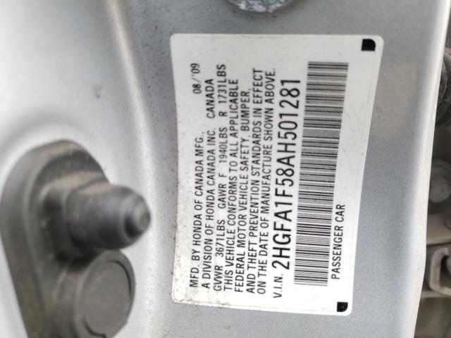 Photo 10 from auction – 2010 HONDA CIVIC LX with VIN 2HGFA1F58AH501281