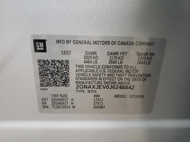 Photo 10 from auction – 2018 CHEVROLET EQUINOX LT with VIN 2GNAXJEV0J6248842