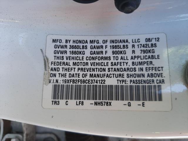 Photo 10 from auction – 2012 HONDA CIVIC LX with VIN 19XFB2F59CE374122
