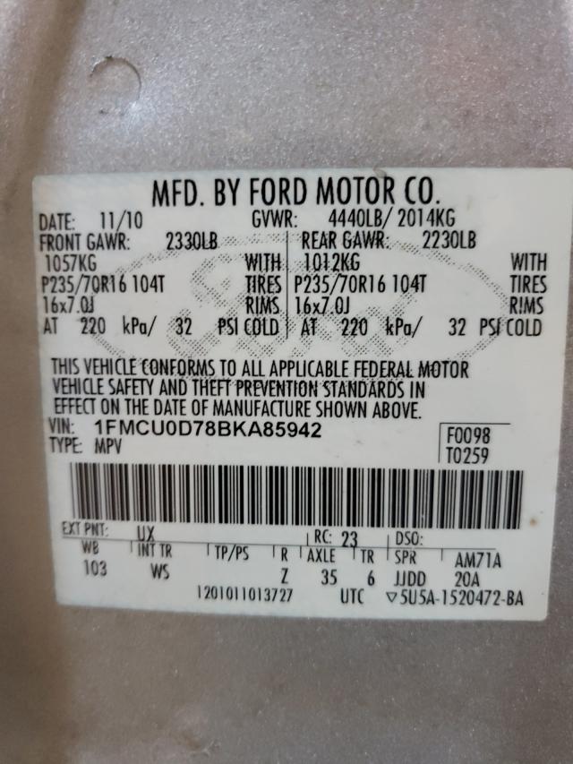 FORD ESCAPE XLT 2011 with VIN 1FMCU0D78BKA85942 - Photo from auction