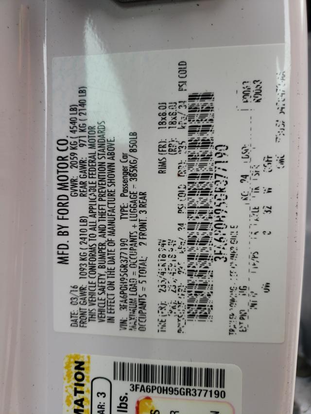 Photo 10 from auction – 2016 FORD FUSION SE with VIN 3FA6P0H95GR377190