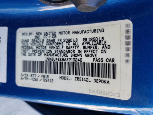 Photo 10 from auction – 2010 TOYOTA COROLLA BA with VIN 1NXBU4EE8AZ210246