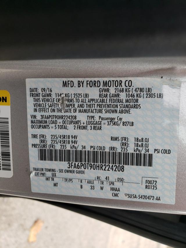 Photo 10 from auction – 2017 FORD FUSION SE with VIN 3FA6P0T90HR224208