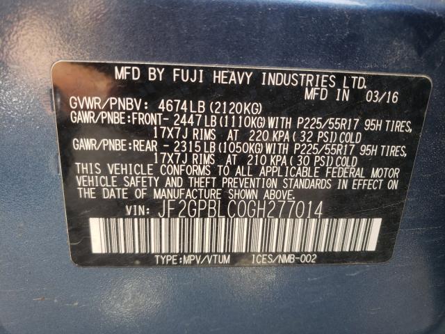 Photo 10 from auction – 2016 SUBARU CROSSTREK with VIN JF2GPBLC0GH277014