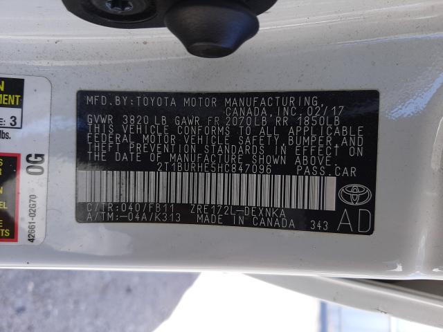 TOYOTA COROLLA L 2017 with VIN 2T1BURHE5HC847096 - Photo from auction