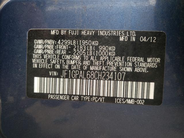 Photo 10 from auction – 2012 SUBARU IMPREZA SP with VIN JF1GPAL68CH234107