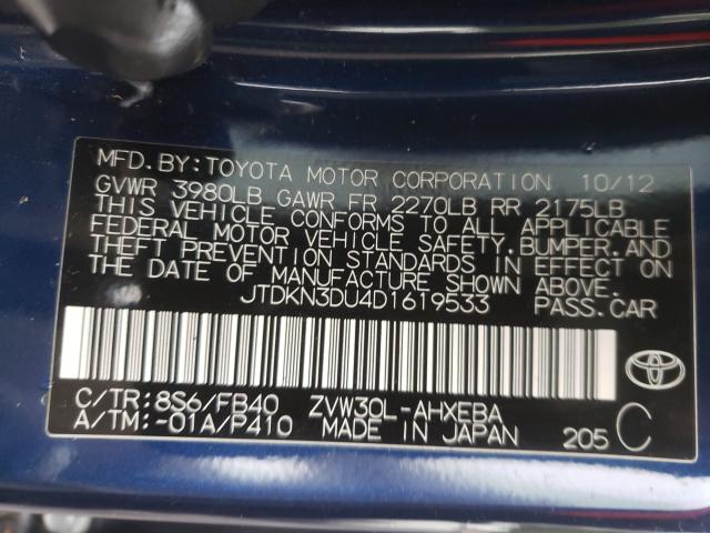 Photo 10 from auction – 2013 TOYOTA PRIUS with VIN JTDKN3DU4D1619533