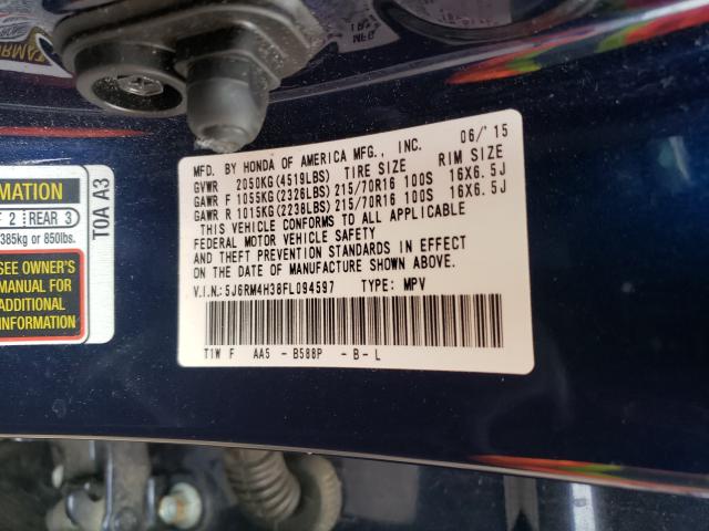 Photo 10 from auction – 2015 HONDA CR-V LX with VIN 5J6RM4H38FL094597