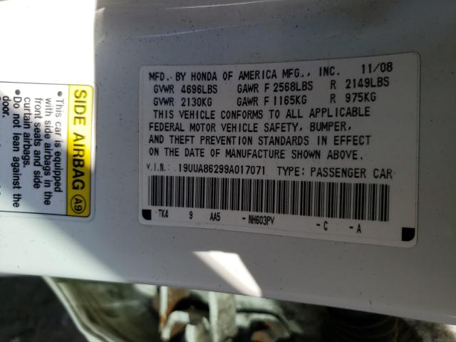Photo 10 from auction – 2009 ACURA TL with VIN 19UUA86299A017071