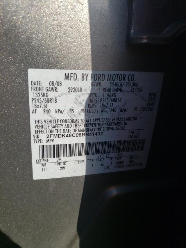 Photo 10 from auction – 2008 FORD EDGE with VIN 2FMDK48C08BB41402
