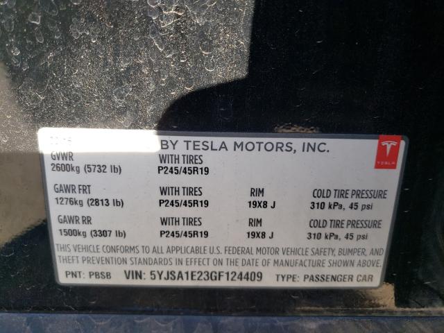 Photo 10 from auction – 2016 TESLA MODEL S with VIN 5YJSA1E23GF124409