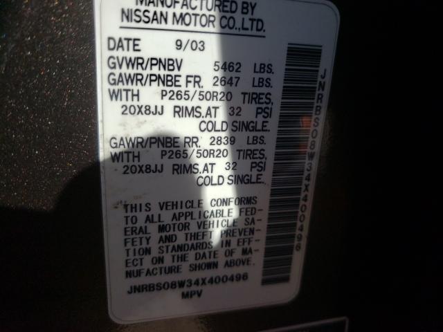 Photo 10 from auction – 2004 INFINITI FX45 with VIN JNRBS08W34X400496