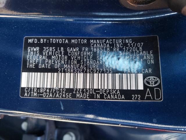 Photo 10 from auction – 2008 TOYOTA COROLLA CE with VIN 2T1BR32E78C927135