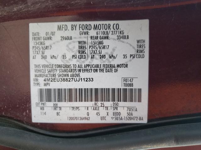Photo 10 from auction – 2007 MERCURY MOUNTAINER with VIN 4M2EU38827UJ11233