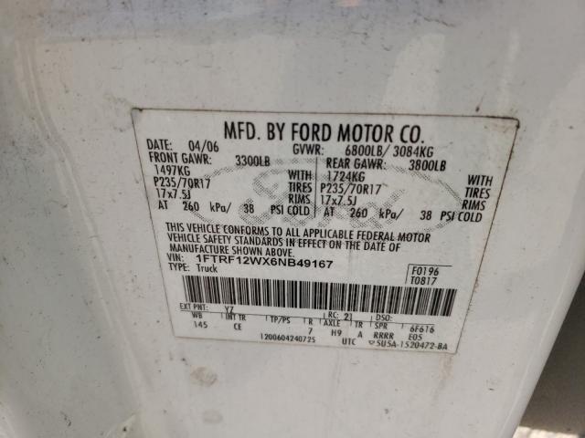 Photo 10 from auction – 2006 FORD F150 with VIN 1FTRF12WX6NB49167
