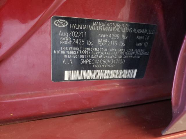 Photo 10 from auction – 2012 HYUNDAI SONATA SE with VIN 5NPEC4AC8CH347130