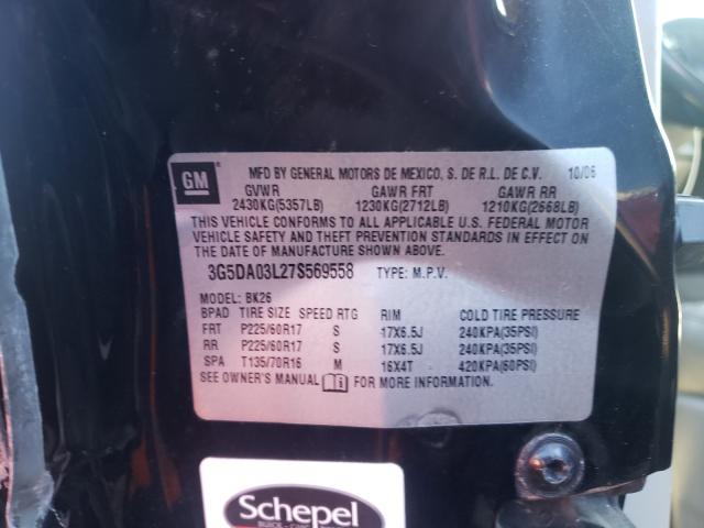 Photo 10 from auction – 2007 BUICK RENDEZVOUS with VIN 3G5DA03L27S569558