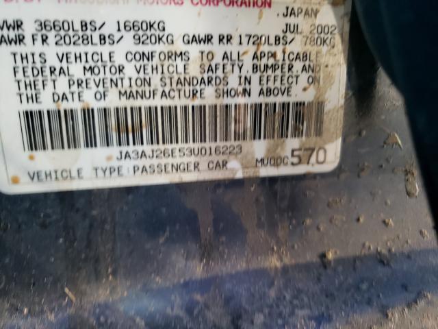 Photo 10 from auction – 2003 MITSUBISHI LANCER ES with VIN JA3AJ26E53U016223