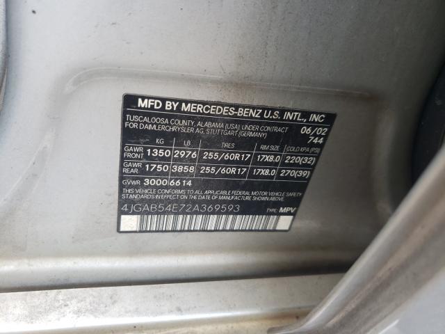 Photo 10 from auction – 2002 MERCEDES-BENZ ML 320 with VIN 4JGAB54E72A369593