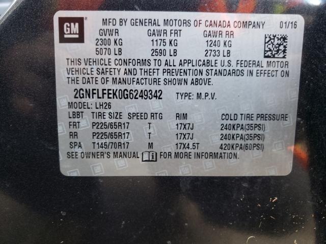 Photo 10 from auction – 2016 CHEVROLET EQUINOX LT with VIN 2GNFLFEK0G6249342