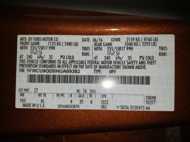 Photo 10 from auction – 2017 FORD ESCAPE SE with VIN 1FMCU9GD0HUA69382