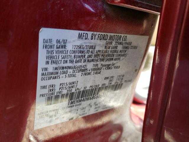 Photo 10 from auction – 2008 MERCURY SABLE LUXU with VIN 1MEHM40W68G605421