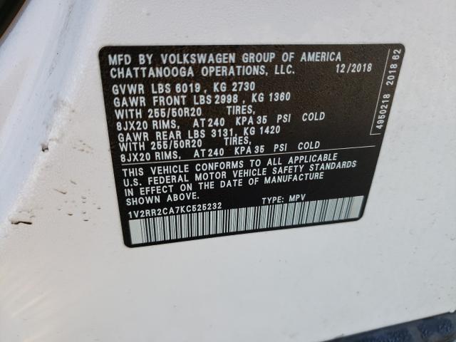 Photo 10 from auction – 2019 VOLKSWAGEN ATLAS SEL with VIN 1V2RR2CA7KC525232