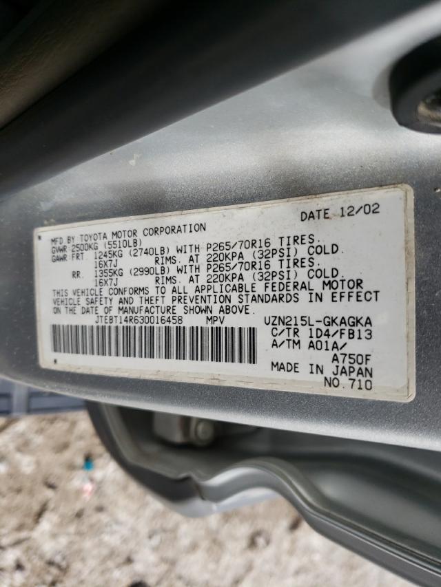 Photo 10 from auction – 2003 TOYOTA 4RUNNER SR with VIN JTEBT14R630016458