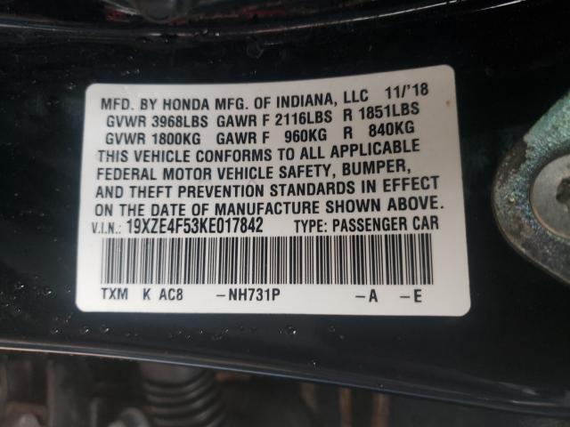 Photo 10 from auction – 2019 HONDA INSIGHT EX with VIN 19XZE4F53KE017842