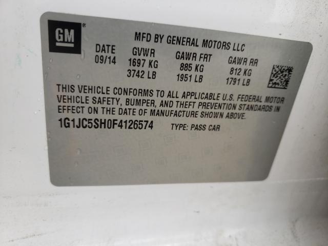Photo 10 from auction – 2015 CHEVROLET SONIC LT with VIN 1G1JC5SH0F4126574