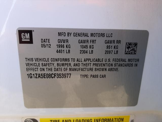 Photo 10 from auction – 2012 CHEVROLET MALIBU LS with VIN 1G1ZA5E08CF353977