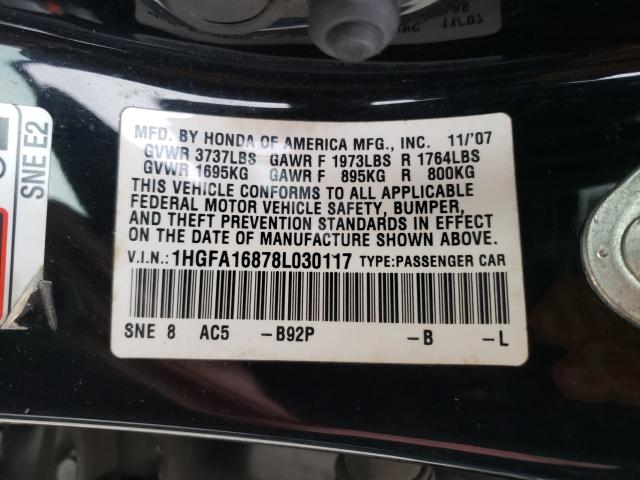Photo 10 from auction – 2009 HONDA CIVIC with VIN 1HGFA16878L030117